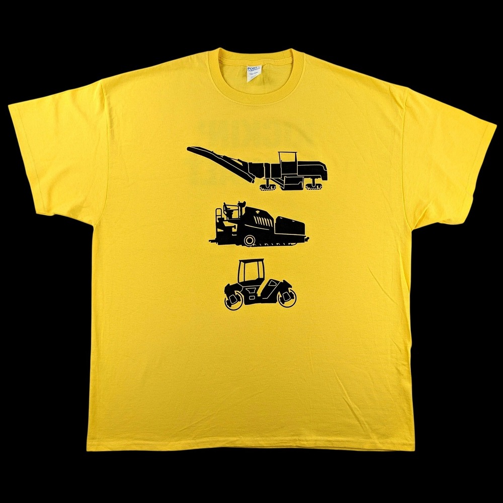 Port & Company Bomag Kickin Asphalt T-Shirt Mens 2XL Yellow Cotton Graphic